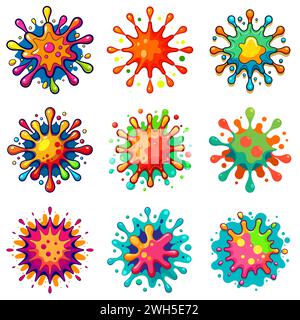 Spruzzi di vernice colorata. Spruzzi di vernice impostati su uno sfondo bianco Illustrazione Vettoriale
