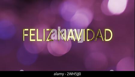 Immagine del testo di feliz navidad su macchie viola di sfondo chiaro Foto Stock