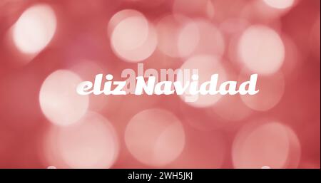 Immagine del testo di feliz navidad su macchie rosse di sfondo chiaro Foto Stock