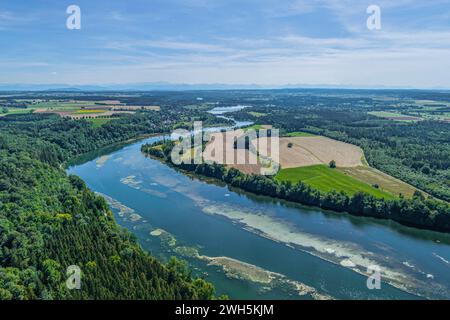 Prendi l'aereo per il Pössiner Au su Lech, un'area ricreativa vicino a Landsberg in Baviera Foto Stock