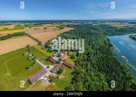 Prendi l'aereo per il Pössiner Au su Lech, un'area ricreativa vicino a Landsberg in Baviera Foto Stock