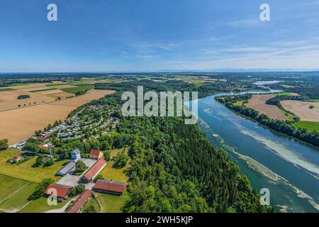 Prendi l'aereo per il Pössiner Au su Lech, un'area ricreativa vicino a Landsberg in Baviera Foto Stock