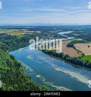 Prendi l'aereo per il Pössiner Au su Lech, un'area ricreativa vicino a Landsberg in Baviera Foto Stock