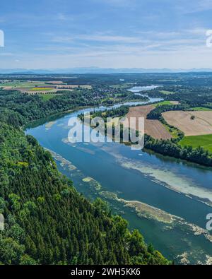 Prendi l'aereo per il Pössiner Au su Lech, un'area ricreativa vicino a Landsberg in Baviera Foto Stock