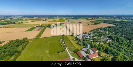 Prendi l'aereo per il Pössiner Au su Lech, un'area ricreativa vicino a Landsberg in Baviera Foto Stock