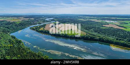 Prendi l'aereo per il Pössiner Au su Lech, un'area ricreativa vicino a Landsberg in Baviera Foto Stock