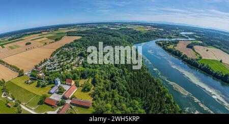Prendi l'aereo per il Pössiner Au su Lech, un'area ricreativa vicino a Landsberg in Baviera Foto Stock