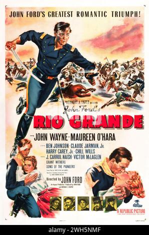 Film WESTERN - poster cinematografico d'epoca - John Fords Rio grande (Repubblica, 1950) feat John Wayne e Maureen o'Hara Foto Stock