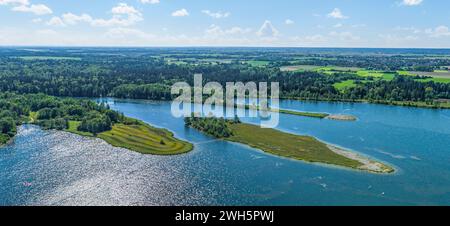 Lo sbarramento di Lech 23, chiamato Mandichosee a Lechfeld vicino ad Augusta dall'alto Foto Stock