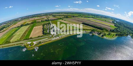 Lo sbarramento di Lech 23, chiamato Mandichosee a Lechfeld vicino ad Augusta dall'alto Foto Stock