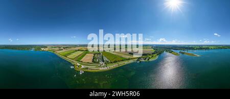 Lo sbarramento di Lech 23, chiamato Mandichosee a Lechfeld vicino ad Augusta dall'alto Foto Stock