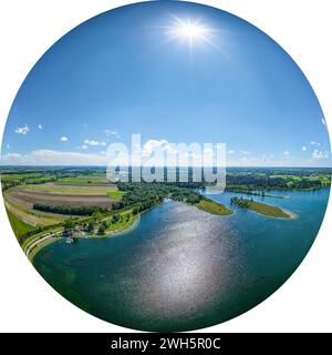 Lo sbarramento di Lech 23, chiamato Mandichosee a Lechfeld vicino ad Augusta dall'alto Foto Stock