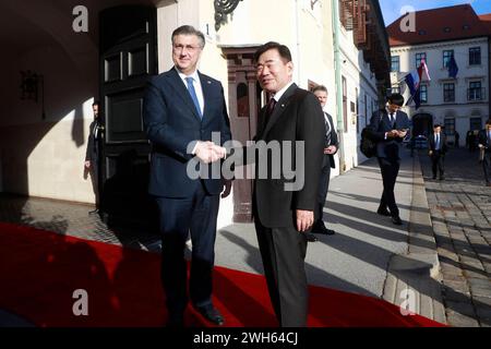 Zagabria, Croazia, 080224. Piazza San Marco, Banski dvori. Il primo ministro Andrej Plenkovic ha incontrato il presidente dell'Assemblea nazionale della Repubblica di Corea Kim Jin-pyo. Nella foto: Andrej Plenkovic, Kim Jin-pyo. Foto: Damjan Tadic / CROPIX Copyright: XxDamjanxTadicx plenkovic pyo9-080224 Foto Stock