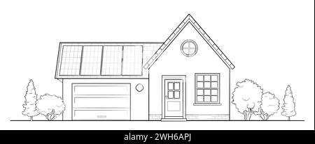 Moderna casa familiare con pannello solare - illustrazione di un edificio Illustrazione Vettoriale