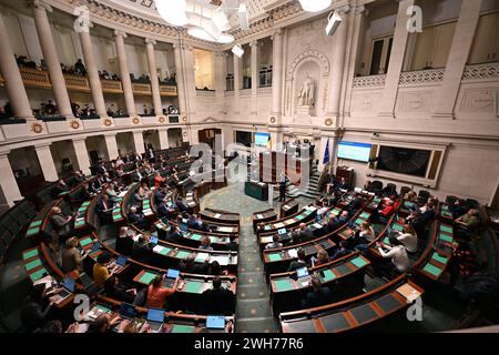 Bruxelles, Belgio. 8 febbraio 2024. Un punto di vista generale durante una sessione plenaria della camera al Parlamento federale a Bruxelles, giovedì 8 febbraio 2024. BELGA PHOTO ERIC LALMAND credito: Belga News Agency/Alamy Live News Foto Stock