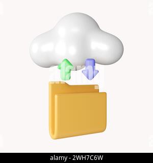Archiviazione dei file 3d nel cloud. icona isolata su sfondo bianco. illustrazione del rendering 3d. Tracciato di ritaglio. Foto Stock