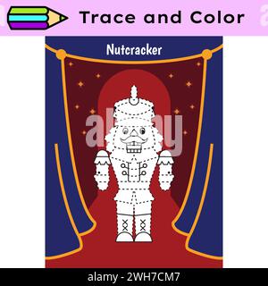 Foglio di lavoro attività linee di traccia penna per bambini. Controllo a matita per bambini che praticano abilità motorie. Foglio di lavoro stampabile didattico per lo schiaccianoci Illustrazione Vettoriale