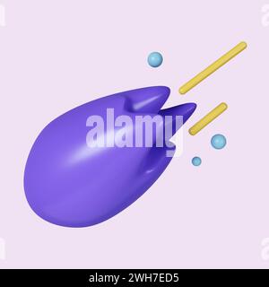 Asteroide volante 3D. Meteor nello spazio. icona isolata su sfondo viola. illustrazione del rendering 3d. Tracciato di ritaglio. Foto Stock