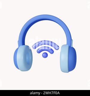 Sistema di cuffie 3d Smart. Concetto di Internet delle cose con connessione wireless. icona isolata su sfondo bianco. illustrazione del rendering 3d. Foto Stock