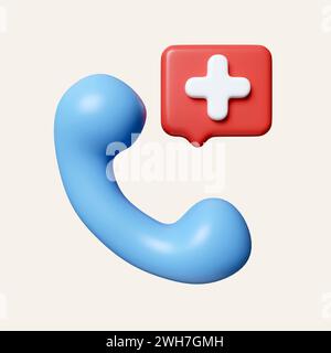 Telefono 3D Medical Call. Chiamata di emergenza. Numero di telefono medico. icona isolata su sfondo bianco. illustrazione del rendering 3d. Tracciato di ritaglio. Foto Stock