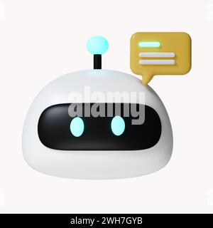 Grazioso robot 3d che sta cercando la casella di testo. Concetto tecnologico. icona isolata su sfondo bianco. illustrazione del rendering 3d. Tracciato di ritaglio. Foto Stock