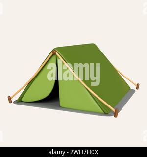Tenda da da campeggio turistica 3d. escursioni e avventura. icona isolata su sfondo bianco. illustrazione del rendering 3d. Tracciato di ritaglio. Foto Stock