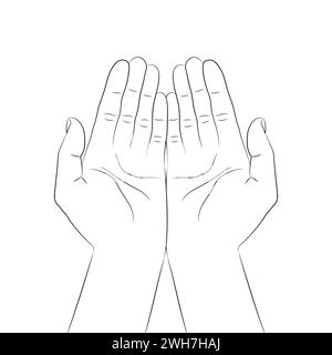 Dare o prendere il gesto della mano. Contorno di mani chiuse con palmi aperti. Mani che tengono con attenzione qualcosa. Illustrazione vettoriale Illustrazione Vettoriale