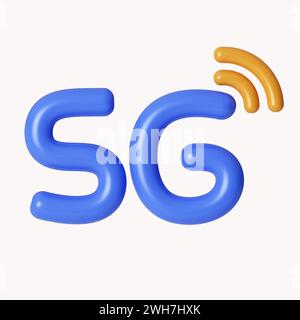 Icona 3d 5G per la progettazione Web. Concetto di rete Internet. Comunicazione, concetto Internet. icona isolata su sfondo bianco. illustrazione del rendering 3d. Foto Stock
