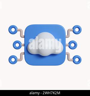 Concetto di connessione 3d al cloud computing. icona isolata su sfondo bianco. illustrazione del rendering 3d. Tracciato di ritaglio. Foto Stock