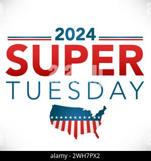 2024 Super Tuesday Banner - voto, governo e Patriottico simbolismo e colori Illustrazione Vettoriale