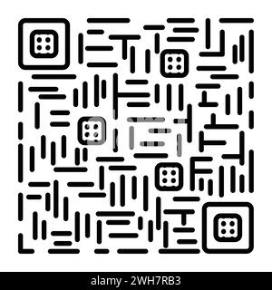 Esempio di codice QR, icona del vettore della linea nera, pittogramma di identificazione dello scanner mobile Illustrazione Vettoriale