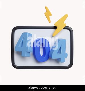 Pagina errore 3d 404 non trovata. Testo pagina non trovato. si è verificato un errore. icona isolata su sfondo bianco. illustrazione del rendering 3d. Tracciato di ritaglio. Foto Stock