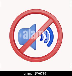 Icona di esclusione microfono altoparlante 3D. Nessun suono. icona isolata su sfondo bianco. illustrazione del rendering 3d. Tracciato di ritaglio. Foto Stock
