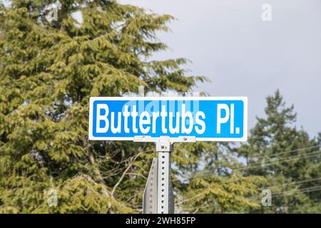 Cartello stradale Buttertubs Place a Nanaimo, British Columbia, Canada Foto Stock