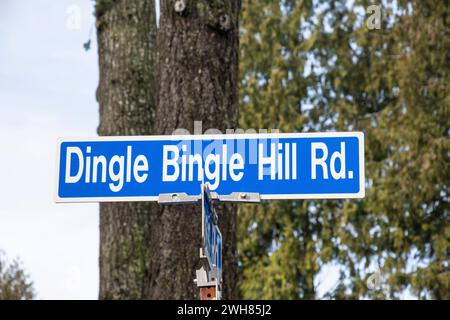 Dingle Bingle Hill Road, insegna a Nanaimo, British Columbia, Canada Foto Stock