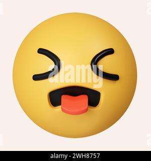 Emoji 3d malato, emoticon viso disgusto. faccia emoji nauseata. icona isolata su sfondo grigio. illustrazione del rendering 3d. Tracciato di ritaglio. Foto Stock