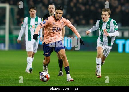 Groninga, Paesi Bassi. 8 febbraio 2024. GRONINGEN, Euroborg Stadium, 08-02-2024, stagione 2023/2024, calcio olandese TOTO KNVB beker. Ragnar Oratmangoen, giocatore di fortuna Sittard durante la partita Groningen - fortuna Sittard (coppa) credito: Pro Shots/Alamy Live News Foto Stock