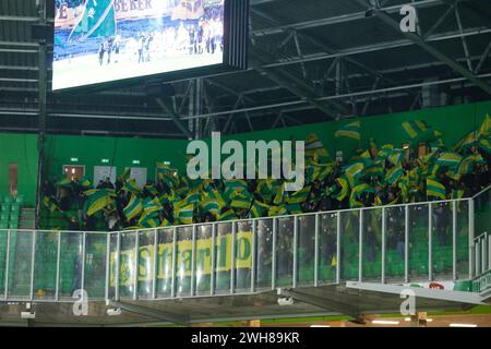 Groninga, Paesi Bassi. 8 febbraio 2024. GRONINGEN, Euroborg Stadium, 08-02-2024, stagione 2023/2024, calcio olandese TOTO KNVB beker. Fortuna Sittard tifosi durante la partita Groningen - fortuna Sittard (coppa) credito: Pro Shots/Alamy Live News Foto Stock