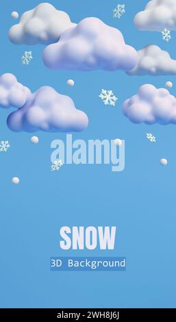 Previsioni meteo 3d. Nuvoloso con neve. Meteorologico. illustrazione del rendering 3d. Foto Stock