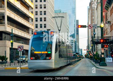 Metropolitana leggera su Main Street a Houston, Texas Foto Stock