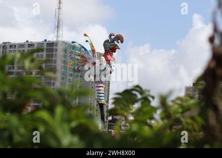 PE - RECIFE - 02/08/2024 - RECIFE, GALO da MADRUGADA - Vista della scultura di Galo da Madrugada sul ponte Duarte Coelho nell'area centrale di Recife (PE), questo giovedì (8). "Giant Rooster of Peace" è stato il concetto scelto per il tradizionale galleggiante gigante allestito durante il Carnevale. L'opera è stata prodotta dall'artista Leopoldo Nobrega e rende omaggio alle popolazioni indigene e agli anziani, oltre a elementi che evocano la lotta contro i pregiudizi, tra cui una cresta grigia, in bianco e argento. La scultura sarà alta 28 metri e peserà otto tonnellate. Foto: Marlon Costa/AGIF (foto di Marlo Foto Stock