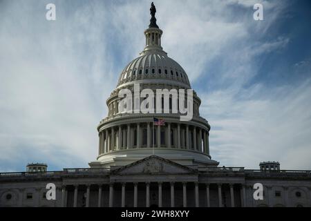 Washington, Stati Uniti. 8 febbraio 2024. Una vista generale del Campidoglio degli Stati Uniti, a Washington DC, giovedì 8 febbraio, 2024. (Graeme Sloan/Sipa USA) credito: SIPA USA/Alamy Live News Foto Stock