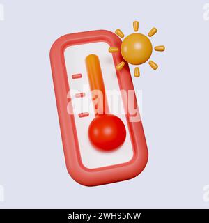 meteo 3d. termometro ad alta temperatura. icona isolata su sfondo grigio. illustrazione del rendering 3d. Tracciato di ritaglio. Foto Stock