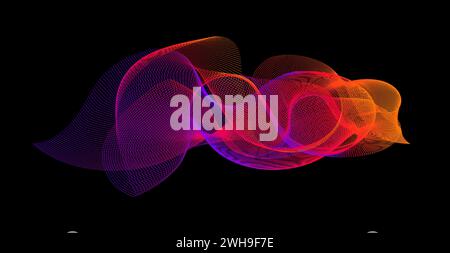 Forma di fusione della linea dell'onda di gradiente. Elemento di design astratto viola rosso giallo linee fluenti. Linea al neon dinamica, forma fumé. Onde sonore o illustrazione dell'intelligenza artificiale. Sfondo con ripetizione curva vettoriale Illustrazione Vettoriale