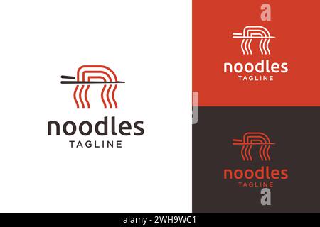 Noodles e logo Ramen Letter N Logo Design Illustrazione Vettoriale