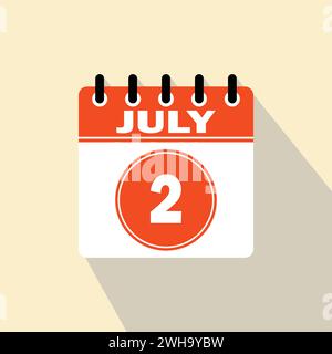 Icona giorno calendario - 2 luglio. 2° giorno del mese, illustrazione vettoriale. Illustrazione Vettoriale