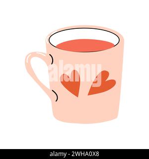 Tazza romantica di colore rosa. Illustrazione vettoriale isolata. tazza con cuore - elementi romantici per le valentine card. Illustrazione Vettoriale