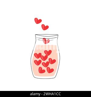 Vaso romantico di colore rosa. Illustrazione vettoriale isolata. bicchiere con cuore - elementi romantici per la carta valentines. Illustrazione Vettoriale