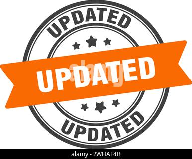 timbro aggiornato. segno arrotondato aggiornato. etichetta su sfondo trasparente Illustrazione Vettoriale