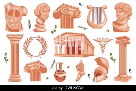 Set antico con elementi dell'antica Grecia Illustrazione Vettoriale